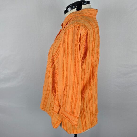 CJ Banks Blouse Women's 1X Orange Striped Button Down 3/4 Sleeve Collar NWT - Picture 14 of 16